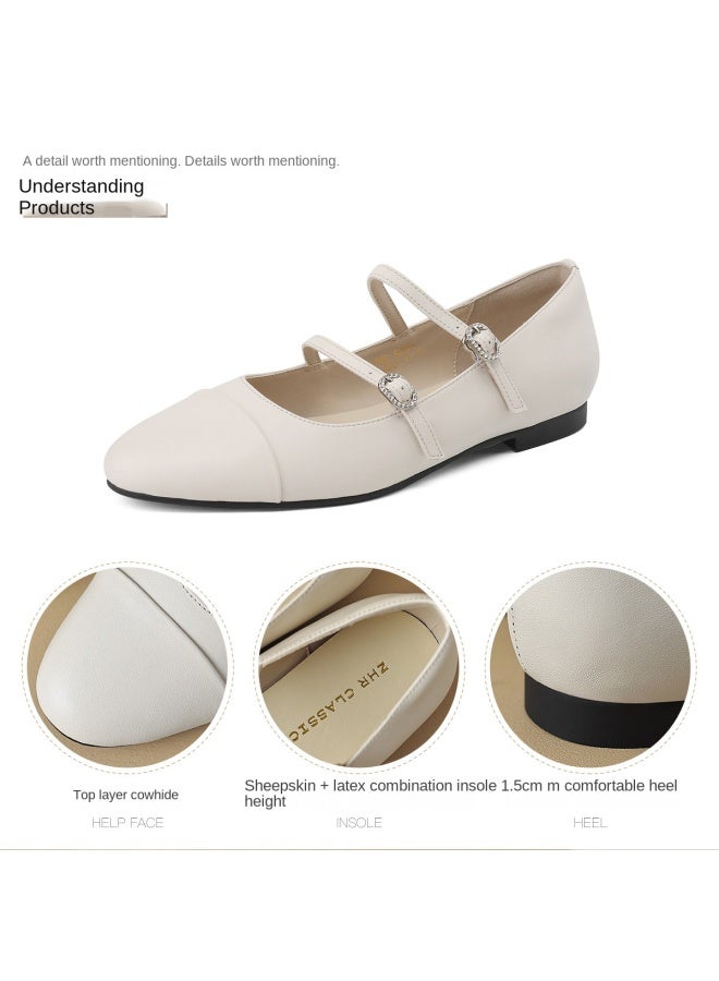 ZHR Top Grain Leather】retro Double Strap Mary Jane Flats, High-end Genuine Leather Women's Shoes For Summer - Image 5