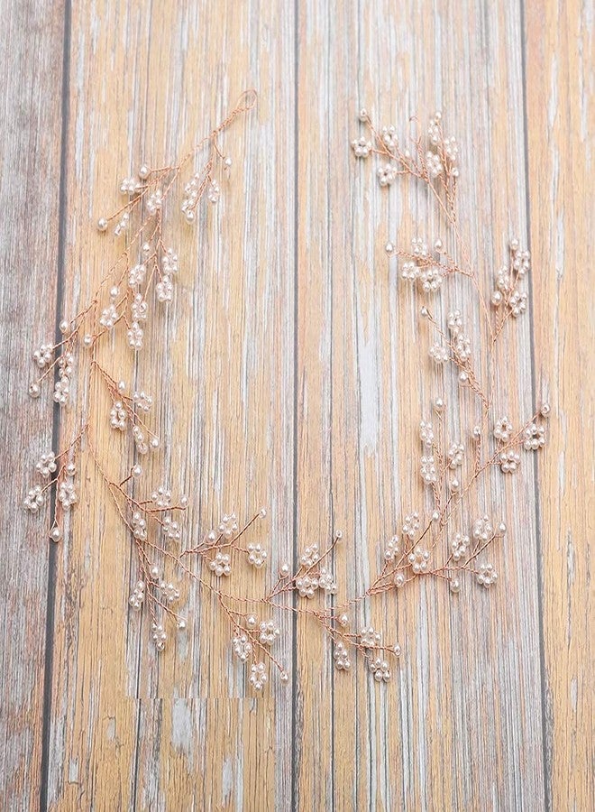 Chargances إكسسوارات شعر تشارجانس بيبيز بريث - مثالية لعروس بوهيميا إكليل شعر اللؤلؤ لحفل الزفاف ورؤوس وصيفات العروس - مجوهرات شعر (ذهب وردي) - Image 4