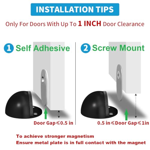 HUTLON Door Stop Magnetic Door Stopper Self Adhesive No Drilling Floor Mounted Door Stops Magnetic Door Catch Door Holder Stainless Steel Doorstop Dome Shaped Black - Image 3