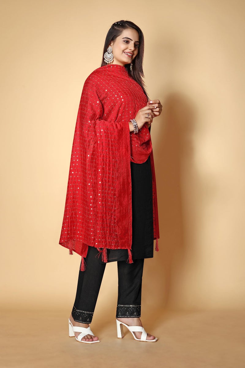 KEMZA Women's Embroidered Mirror Cotton Dupatta (Red_Free size) with Rajasthani Aari Work - Image 2