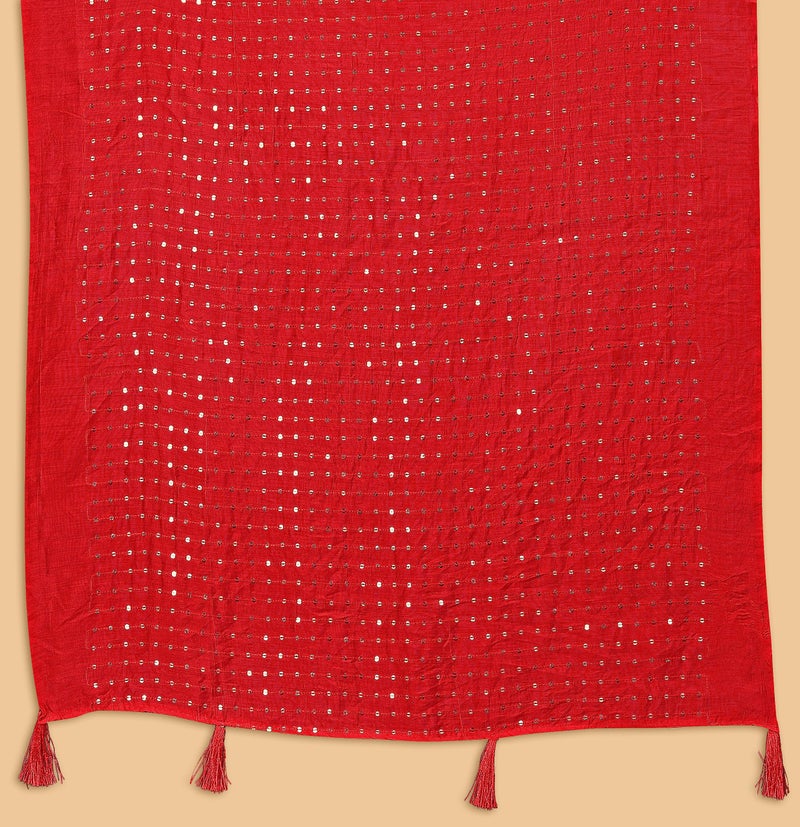KEMZA Women's Embroidered Mirror Cotton Dupatta (Red_Free size) with Rajasthani Aari Work - Image 5