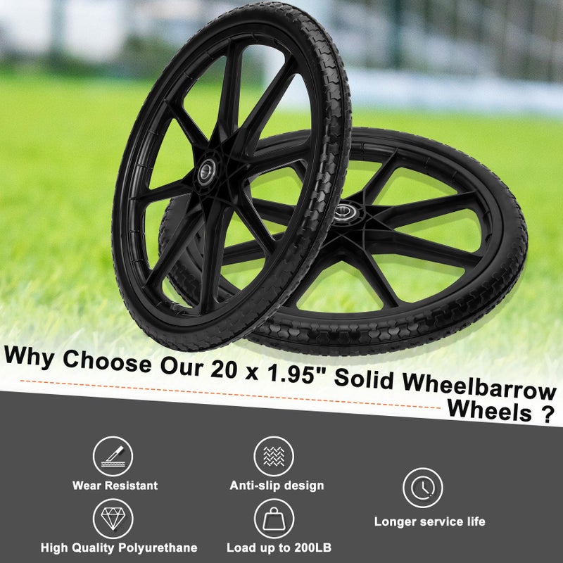 Iococee Upgraded 20" Flat Free Wheels Compatible with rubbermaid Wheelbarrow Tires, 20" Flat Free Tires with 5/8" and 3/4" Bearings Replacement for rubbermaid Cart Wheels/Big Wheel Utility Carts - Image 5