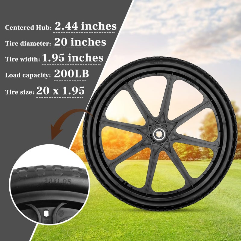 Iococee Upgraded 20" Flat Free Wheels Compatible with rubbermaid Wheelbarrow Tires, 20" Flat Free Tires with 5/8" and 3/4" Bearings Replacement for rubbermaid Cart Wheels/Big Wheel Utility Carts - Image 3