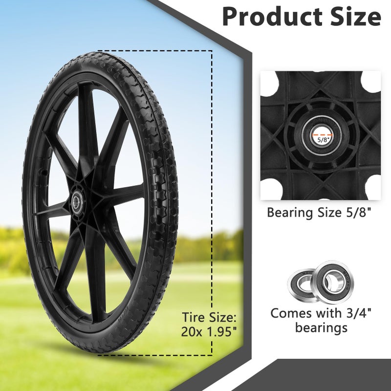 Iococee Upgraded 20" Flat Free Wheels Compatible with rubbermaid Wheelbarrow Tires, 20" Flat Free Tires with 5/8" and 3/4" Bearings Replacement for rubbermaid Cart Wheels/Big Wheel Utility Carts - Image 2