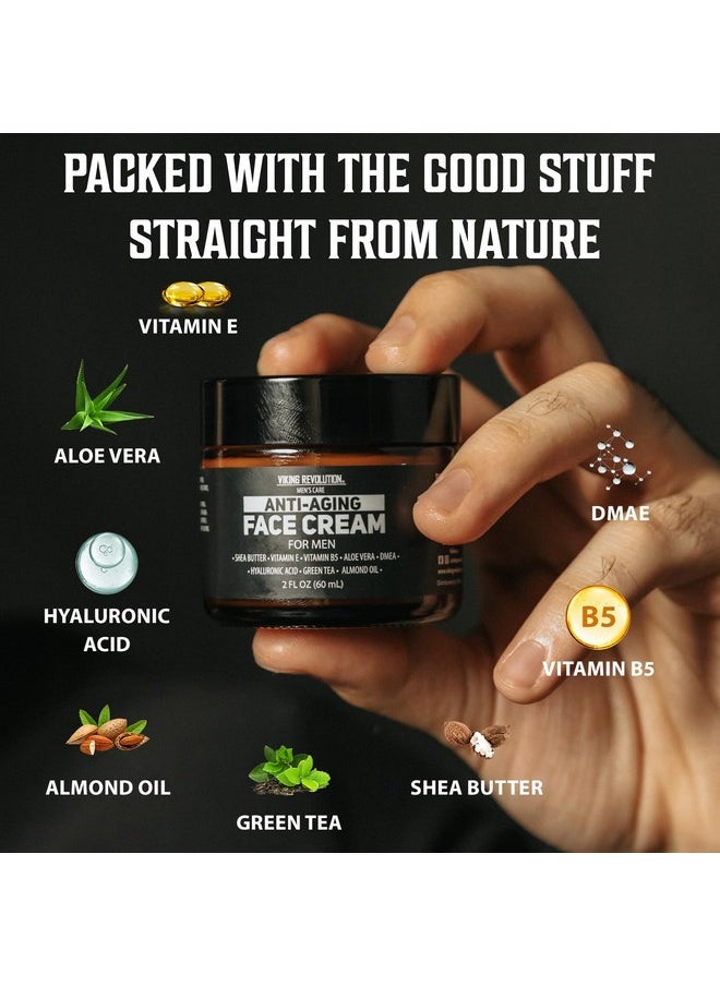 Viking Revolution Viking Revolution Mens Anti Aging Face Cream - Mens Face Moisturizer for Men with Hyaluronic Acid, Aloe Vera, Vitamin E - Wrinkle Cream for Men with Vitamin B5, Green Tea (2 Fl Oz)  - Image 2