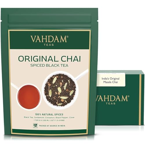 VAHDAM Indias Original Masala Chai Tea Loose Leaf 50 Cups353oz Blend Of Black Tea Cinnamon Cardamom Cloves  Black Pepper  Ancient Indian House Recipe Of Spiced Masala Tea - Image 1