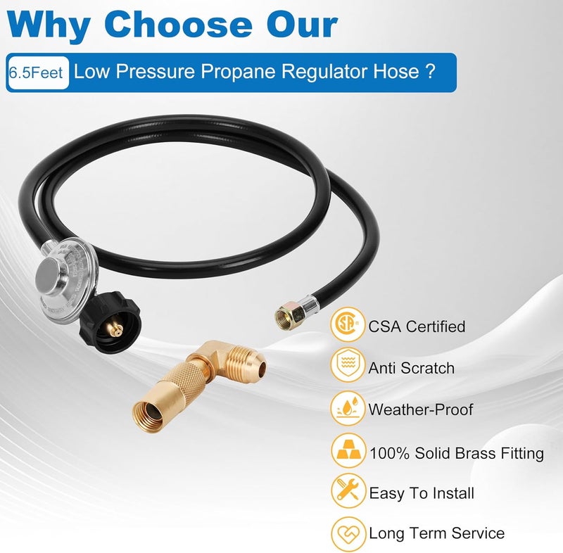 Iococee 6.5 Feet Propane Regulator and Hose with Elbow Adaptor for Blackstone 17" and 22" Tabletop Griddle, QCC1 Universal Grill Regulator Replacement Parts for Propane grill Connect to Propane Tank - Image 5