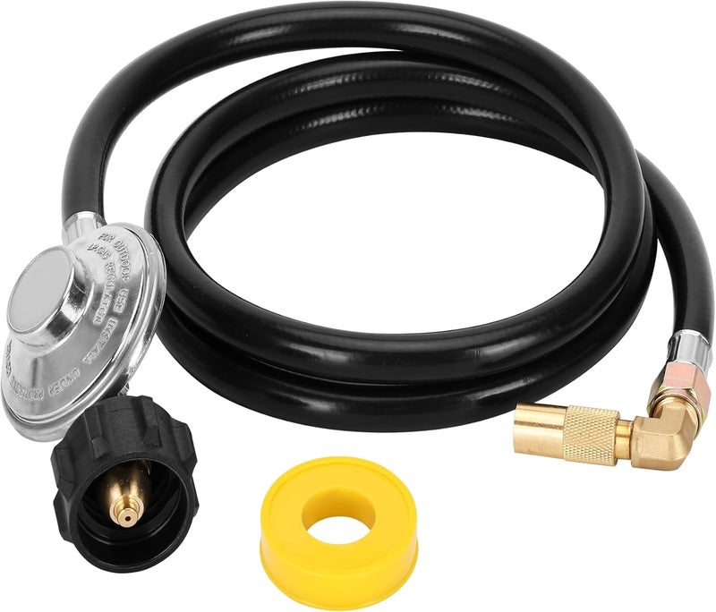 Iococee 6.5 Feet Propane Regulator and Hose with Elbow Adaptor for Blackstone 17" and 22" Tabletop Griddle, QCC1 Universal Grill Regulator Replacement Parts for Propane grill Connect to Propane Tank - Image 1