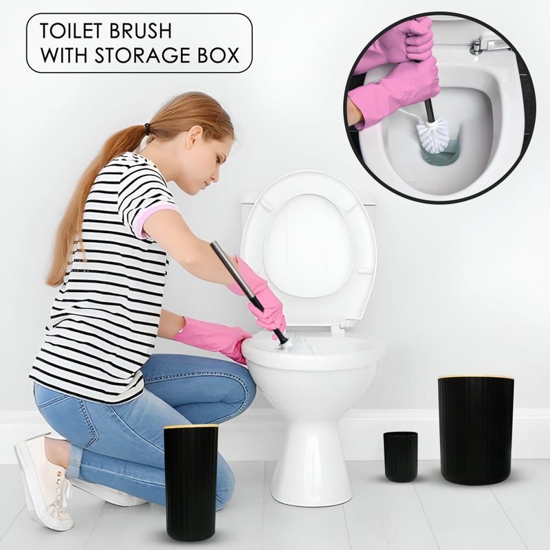 iBell 6-Piece Bathroom Accessories Set - Includes Soap Dispenser, Toothbrush Holder, Mouthwash Cup, Toilet Brush with Holder, Dustbin, and Soap Dish - Stylish Black - Image 3