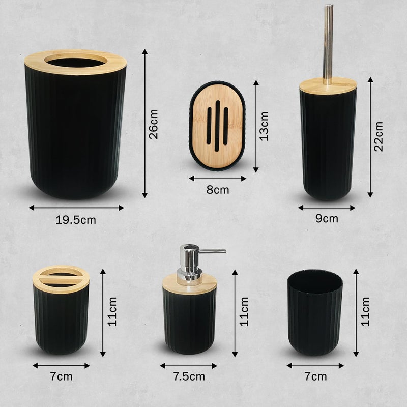 iBell 6-Piece Bathroom Accessories Set - Includes Soap Dispenser, Toothbrush Holder, Mouthwash Cup, Toilet Brush with Holder, Dustbin, and Soap Dish - Stylish Black - Image 5