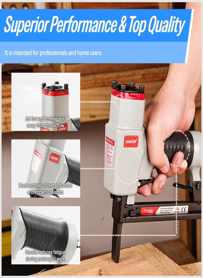meite 7116BL Pneumatic Upholstery Stapler with Long Nose-1/4-Inch to 5/8-Inch 22 Gauge 3/8'' Crown Fine Wire Stapler - Image 5