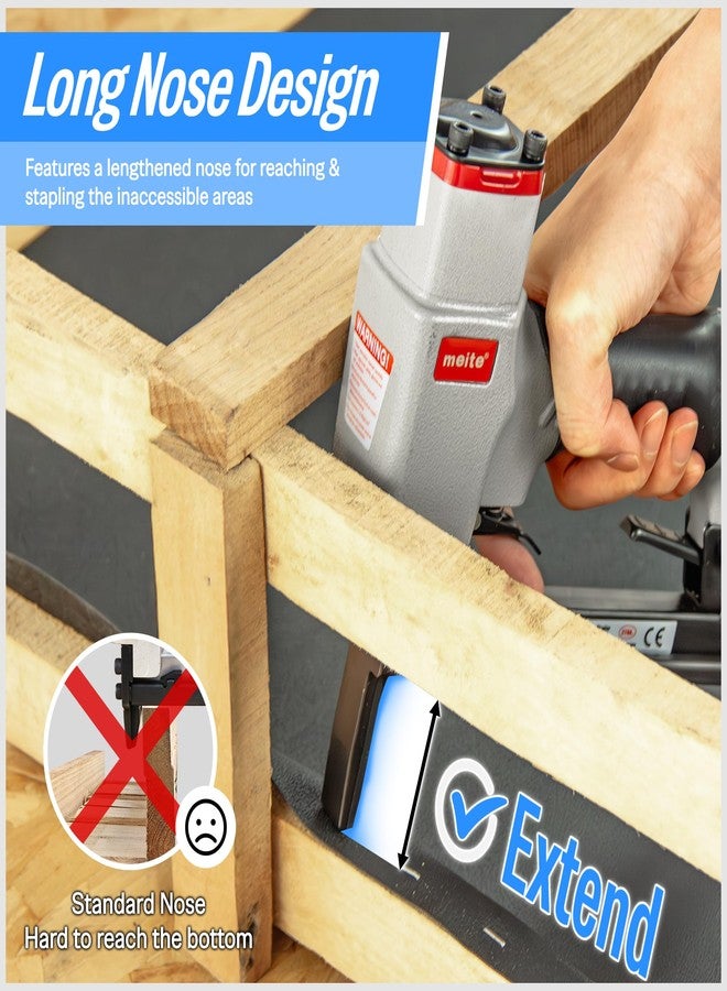 meite 7116BL Pneumatic Upholstery Stapler with Long Nose-1/4-Inch to 5/8-Inch 22 Gauge 3/8'' Crown Fine Wire Stapler - Image 4