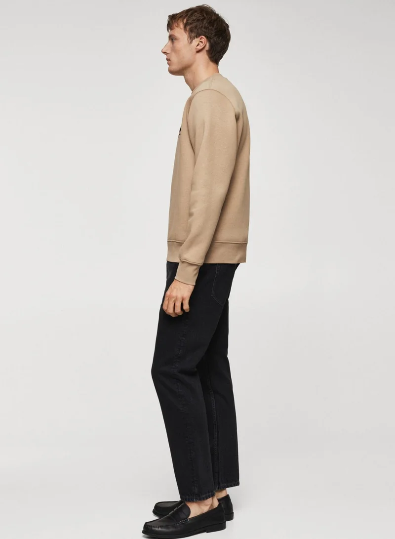 Mango Man Embroidered Crew Neck Sweatshirt