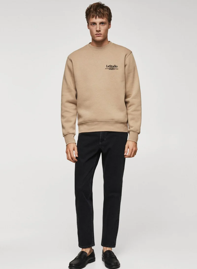 Mango Man Embroidered Crew Neck Sweatshirt