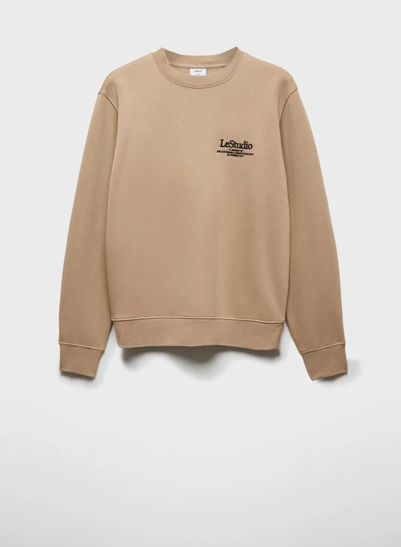 Mango Man Embroidered Crew Neck Sweatshirt
