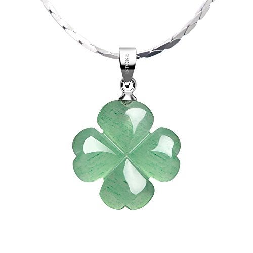 iSTONE Green Jade Lucky Four Leaf Clover Heart Pendant 925 Sterling Silver Necklace 18 Inches Fine Jewelry for Women St. Patrick's Day - Image 1
