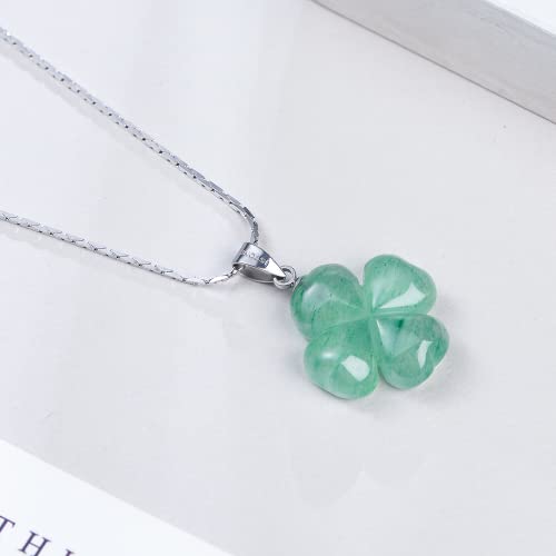 iSTONE Green Jade Lucky Four Leaf Clover Heart Pendant 925 Sterling Silver Necklace 18 Inches Fine Jewelry for Women St. Patrick's Day - Image 4