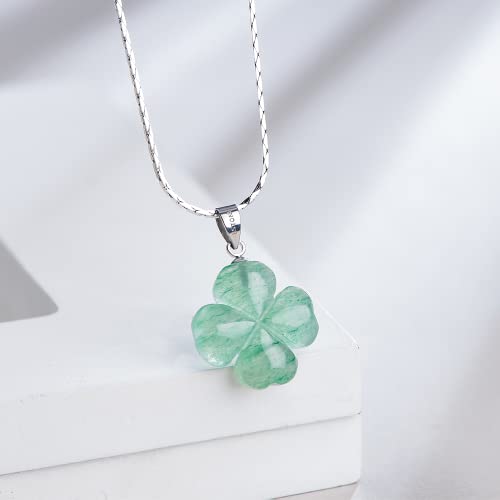 iSTONE Green Jade Lucky Four Leaf Clover Heart Pendant 925 Sterling Silver Necklace 18 Inches Fine Jewelry for Women St. Patrick's Day - Image 3