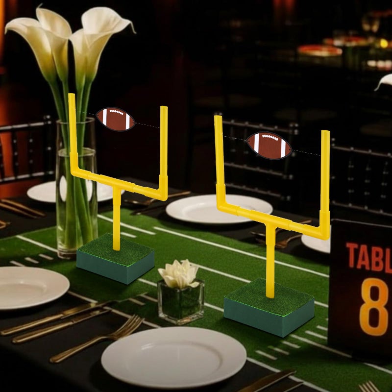 Kathfly 21 Pcs Football Party Goal Post Decoration Kit Centerpieces Include Mini Football Paper Artificial Grass Mats Elastic Rope Wooden Round Base for Sport Birthday Party Supplies - Image 5