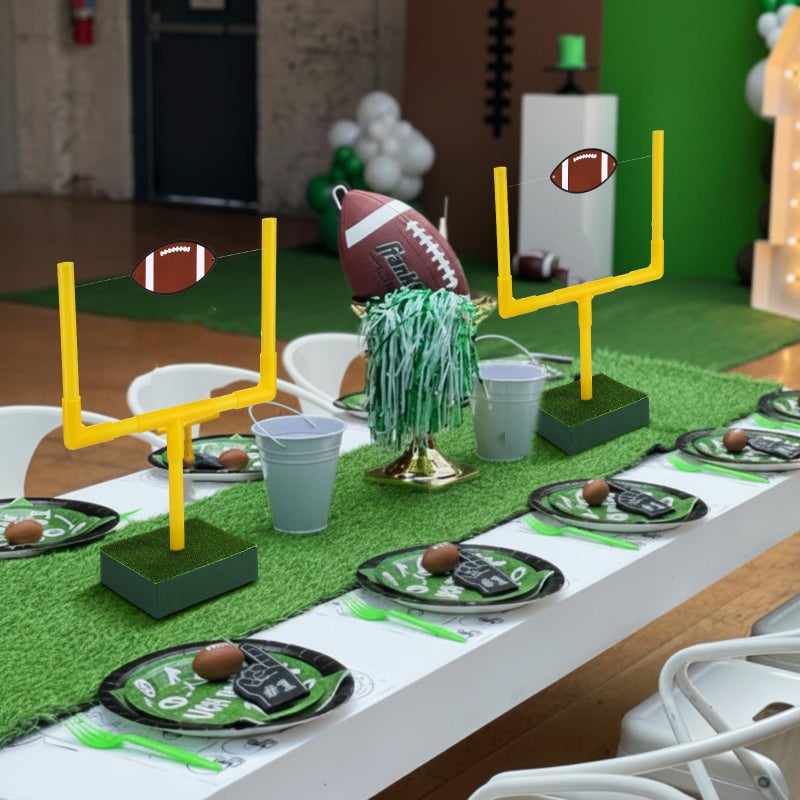 Kathfly 21 Pcs Football Party Goal Post Decoration Kit Centerpieces Include Mini Football Paper Artificial Grass Mats Elastic Rope Wooden Round Base for Sport Birthday Party Supplies - Image 4