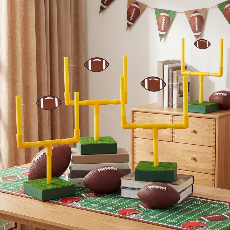 Kathfly 21 Pcs Football Party Goal Post Decoration Kit Centerpieces Include Mini Football Paper Artificial Grass Mats Elastic Rope Wooden Round Base for Sport Birthday Party Supplies - Image 1