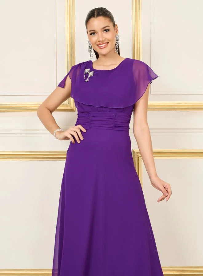 Styli Overlay Ruched Detail Waist A-Line Maxi Dress