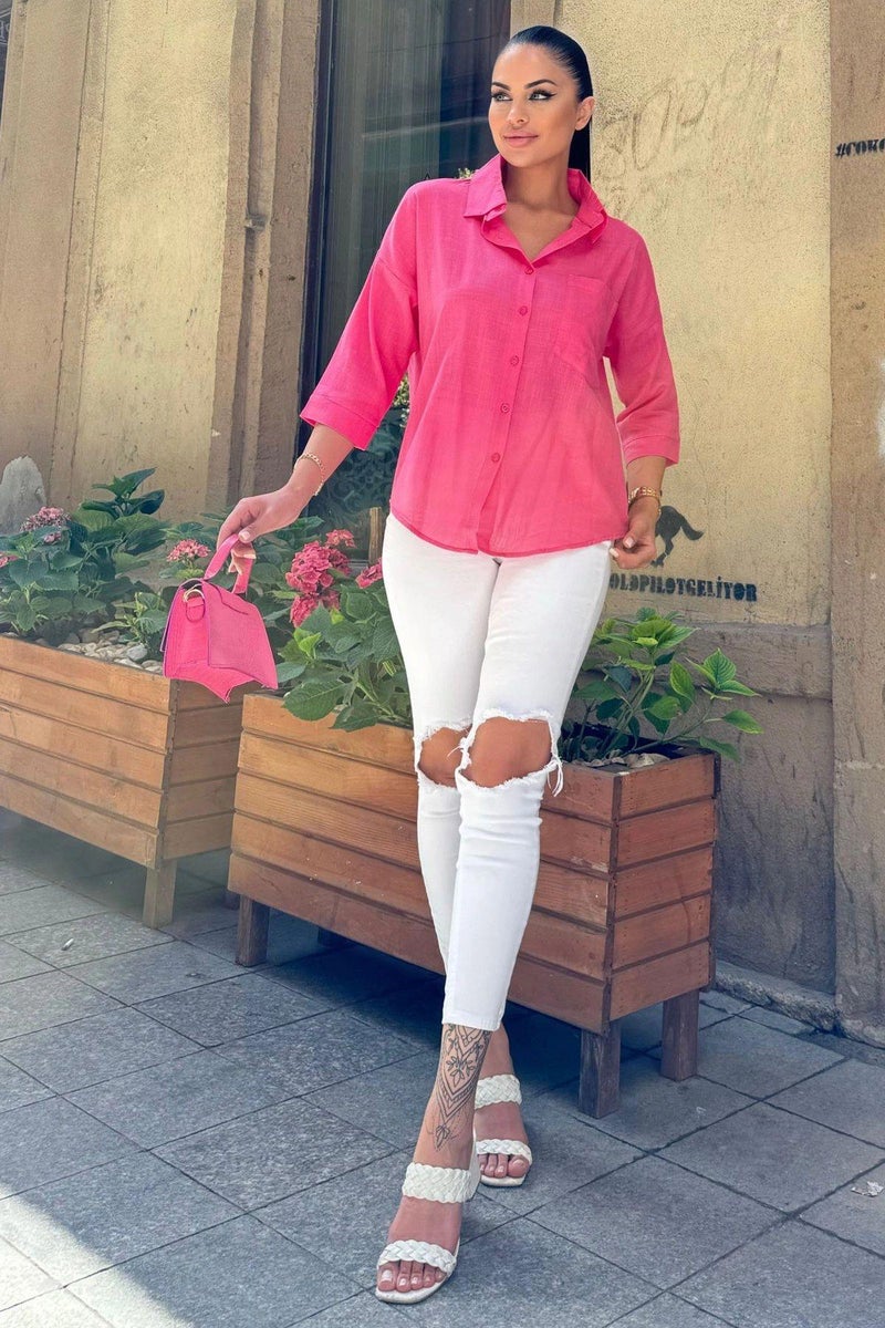 Weshaya قميص نسائي فوشيا - Image 4