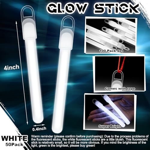 Lewtemi 50 Pack 4 or 6 Bright Glow Sticks Bulk Glow in the Dark Party Supplies Birthday and Holidays 4 InchWhite - Image 5