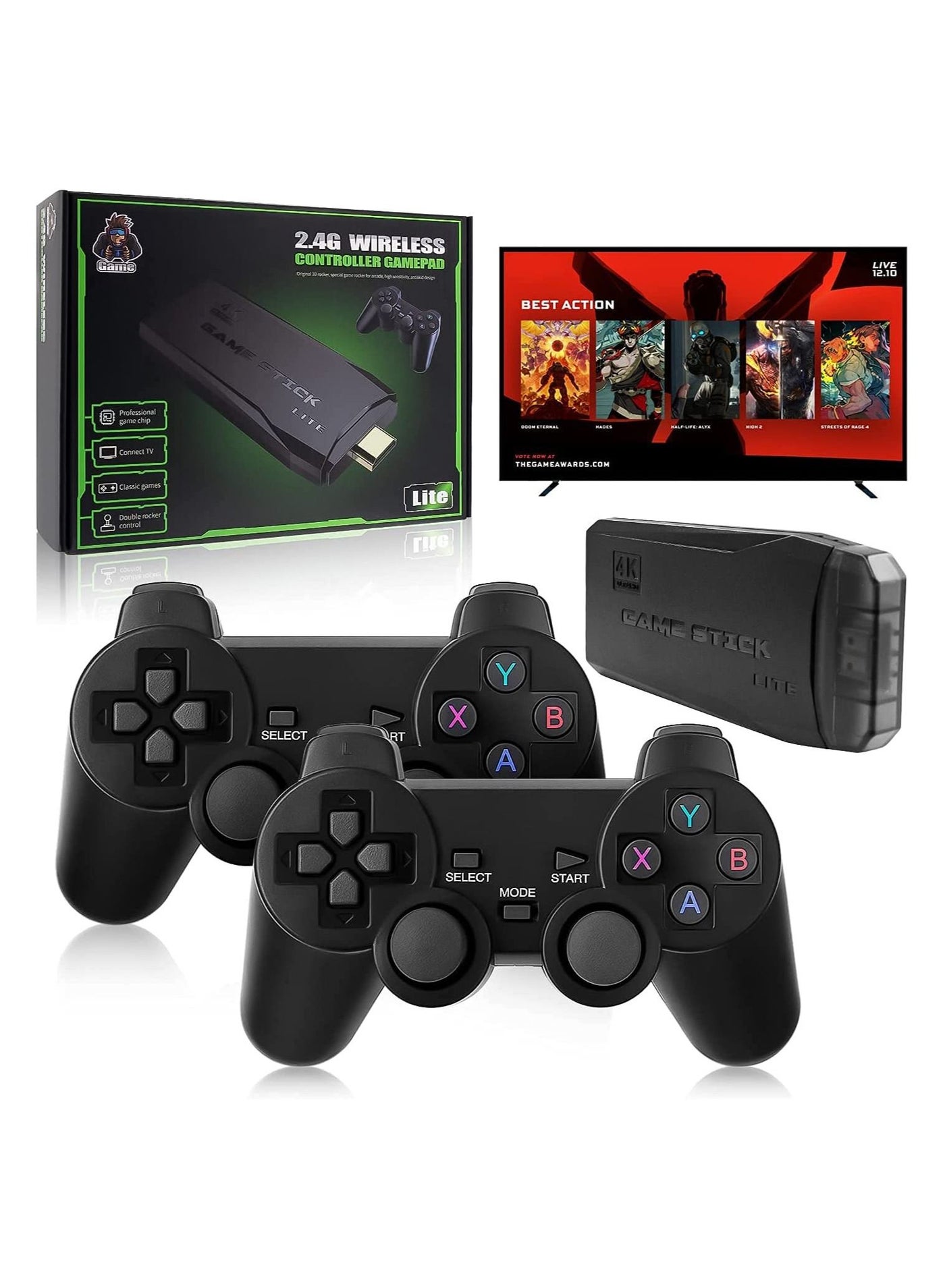 4K Plug-and-Play Game Console with Dual 2.4G Wireless Controllers – Built-in 3,500 Retro Games, 9 Classic Emulators, HDMI Output for TV | HD Video Game Stick for Family Entertainment