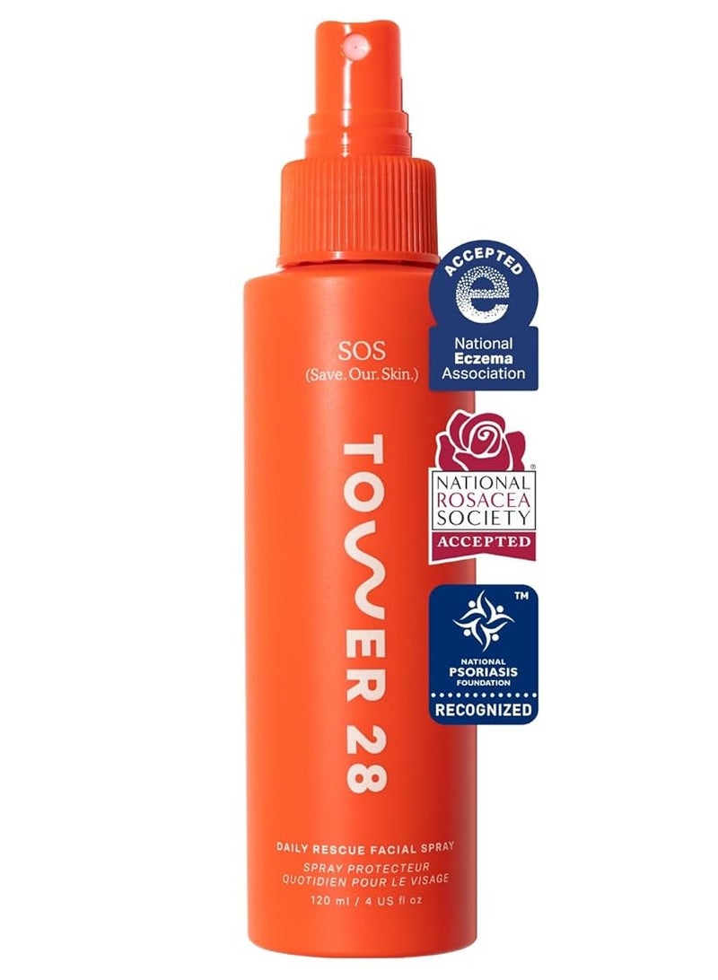 TOWER 28 SOS Daily Rescue Facial Spray for Sensitive Skin, Hypochlorous Acid Spray Helps Reduce Redness and Breakouts, Full Size Toner for Face, 4 FL Oz - Image 1