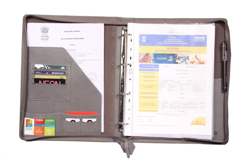 Sukeshcraft PU Multiuse 25 File Sleeve for Documents, Certificates, FDRs | A4 Size Portfolio Document Holder for Office, Home, School & Sports Use (Grain Grey) - Image 3