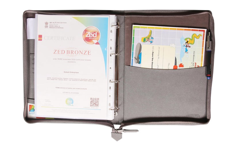 Sukeshcraft PU Multiuse 25 File Sleeve for Documents, Certificates, FDRs | A4 Size Portfolio Document Holder for Office, Home, School & Sports Use (Grain Grey) - Image 5