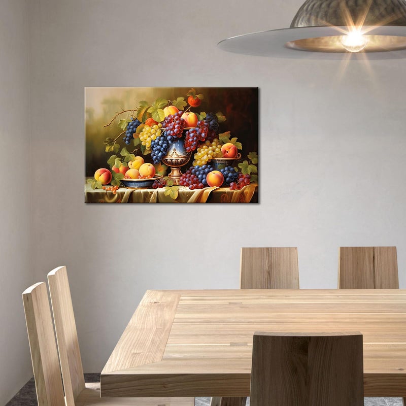 GLOKAKA Kitchen Fruit Canvas Wall Art Vintage Still Life Painting Fruits and Grape Print Picture Rustic Farmhouse Colorful Framed Food Art for Dining Room Home Decor - Image 2