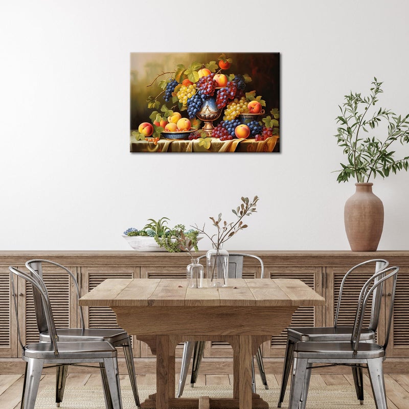 GLOKAKA Kitchen Fruit Canvas Wall Art Vintage Still Life Painting Fruits and Grape Print Picture Rustic Farmhouse Colorful Framed Food Art for Dining Room Home Decor - Image 4