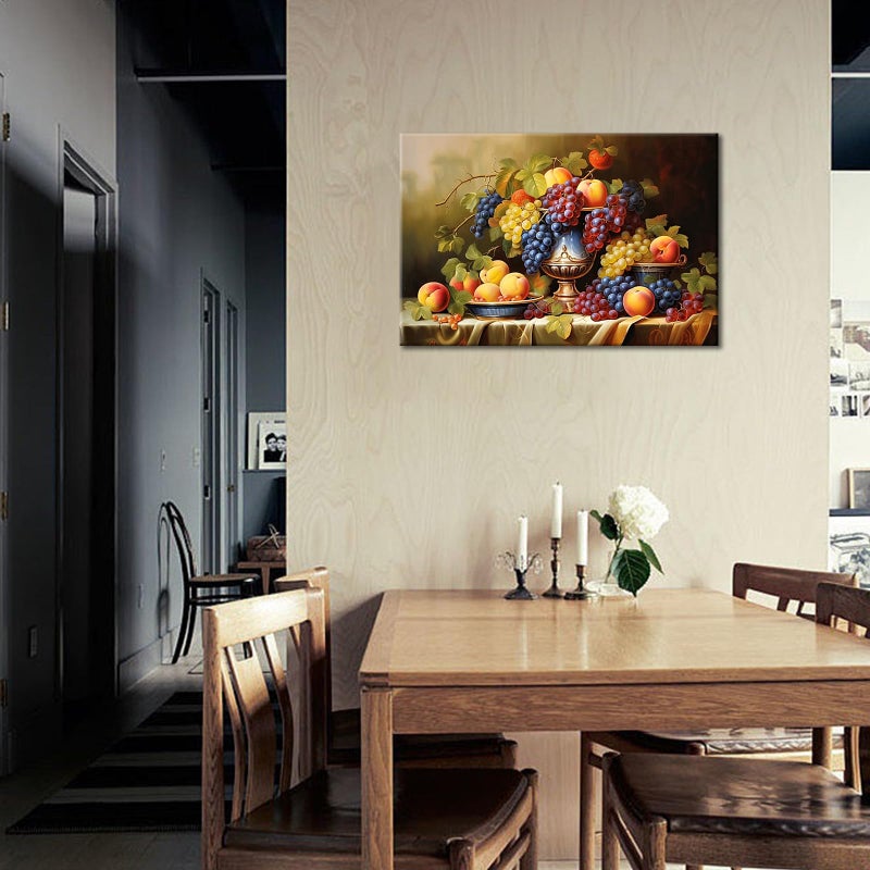 GLOKAKA Kitchen Fruit Canvas Wall Art Vintage Still Life Painting Fruits and Grape Print Picture Rustic Farmhouse Colorful Framed Food Art for Dining Room Home Decor - Image 3
