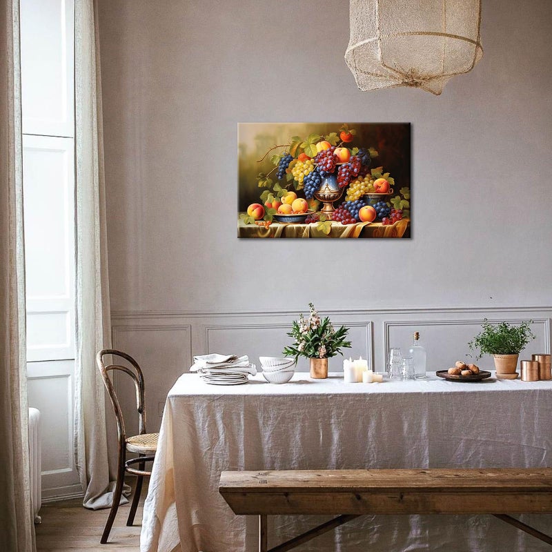 GLOKAKA Kitchen Fruit Canvas Wall Art Vintage Still Life Painting Fruits and Grape Print Picture Rustic Farmhouse Colorful Framed Food Art for Dining Room Home Decor - Image 5