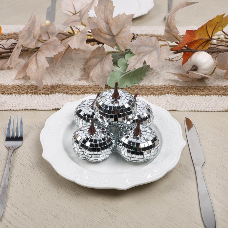 winemana 12 Pack Silver Pumpkin Fall Decor  Foam Glitter Pumpkins for Decorating Mini Artificial Craft Pumpkins for Thanksgiving Table Party Harvest Decorations - Image 4