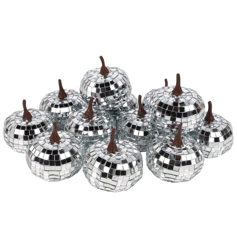 winemana 12 Pack Silver Pumpkin Fall Decor  Foam Glitter Pumpkins for Decorating Mini Artificial Craft Pumpkins for Thanksgiving Table Party Harvest Decorations - Image 1