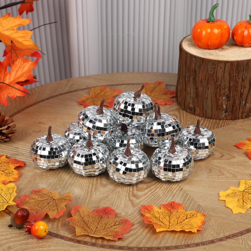 winemana 12 Pack Silver Pumpkin Fall Decor  Foam Glitter Pumpkins for Decorating Mini Artificial Craft Pumpkins for Thanksgiving Table Party Harvest Decorations - Image 5
