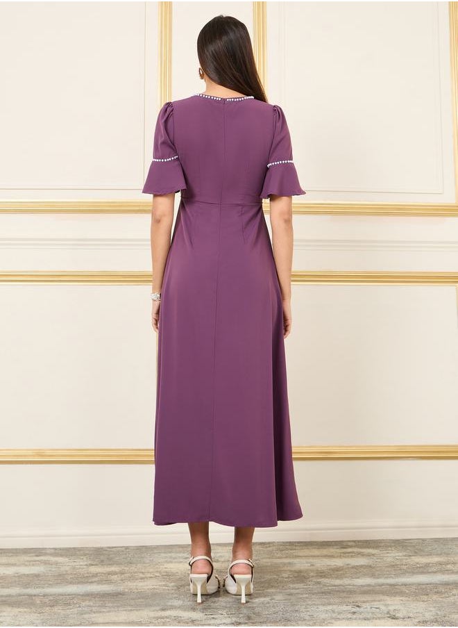 Styli - Pearl Detail A-Line Maxi Dress - Image 1