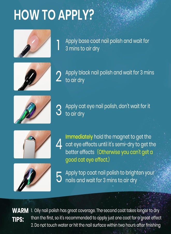 SUPWEE طلاء أظافر قطة عين غير جل مع مغناطيس جفاف سريع طلاء أظافر مغناطيسي لظفر اليد تجفيف هوائي طلاء سريع هدية للنساء والفتيات 16 مل، 0.54 أونصة سائلة - Image 3