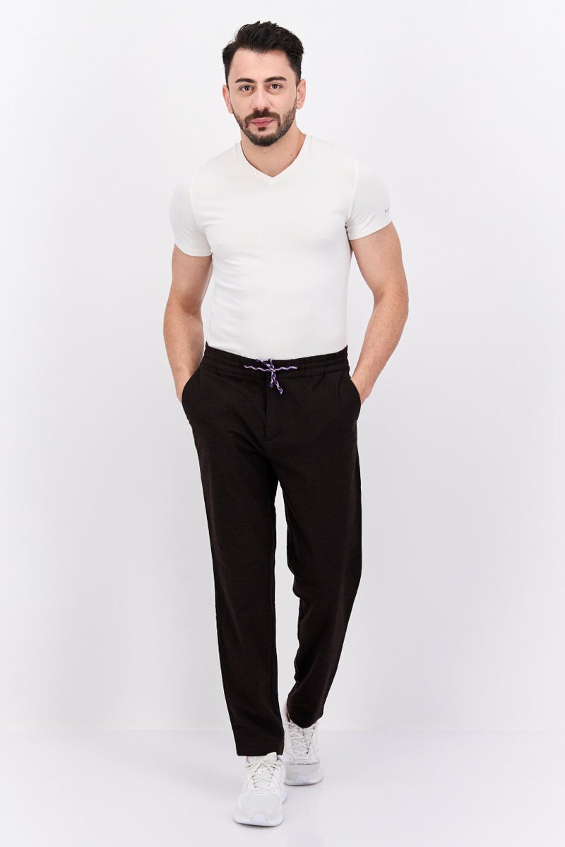 Scotch & Soda Men Tapered Fit Solid Jogger Pants, Dark Brown - Image 3