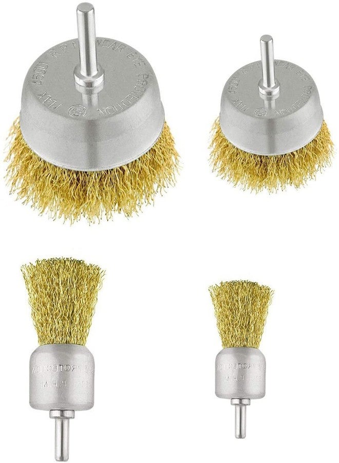 Inditrust 4pc Brass Coated Wire Brush Wheel and Cup Brush Set with 1/4-Inch Shank size (65mm,50mm,30mm & 19mm) for Dust Paint and etc Wheel Brush - Image 1