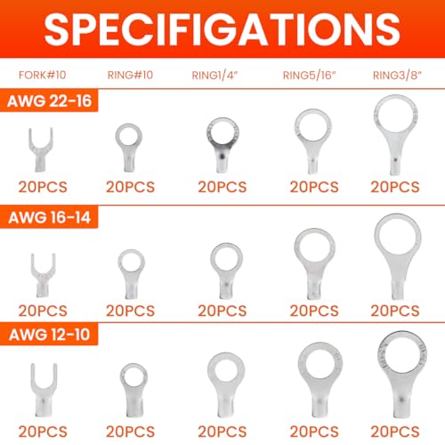 Serplex® 320Pcs Wire Terminals Connectors with Electrical Crimping Tool, Non Insulated Ring Terminals & Fork Terminals Assorted Sizes Wire Terminals Universal Electric Wiring Tools - Image 2