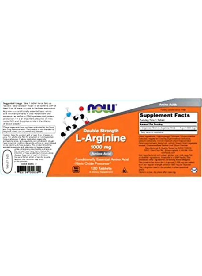 Now Foods 2-Piece Doluble Strength L-Arginine 1000 mg Dietary Supplement - 120 Tablets - Image 2