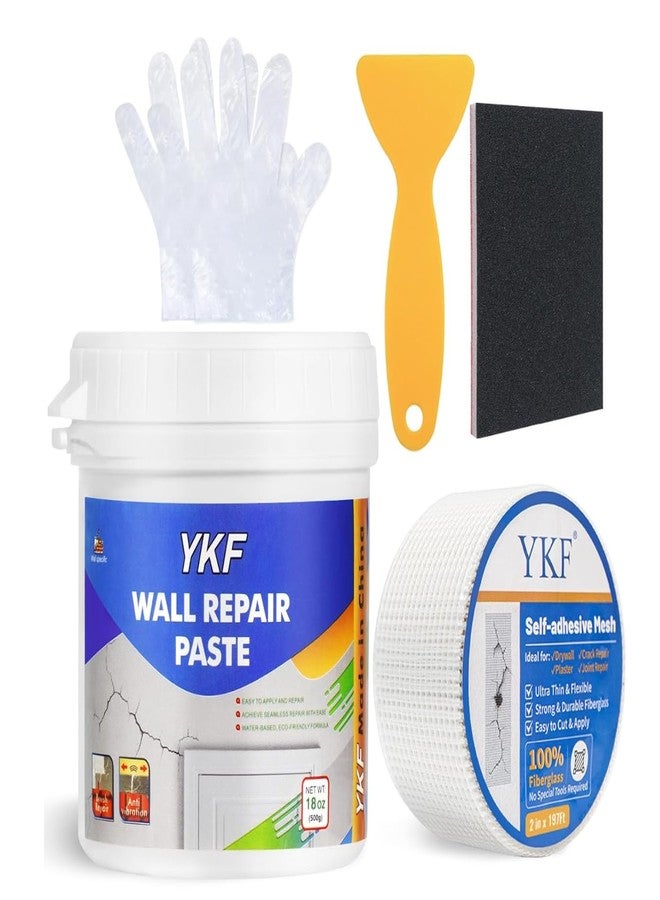 YKF Drywall Patch Repair Kit, 18 Oz Spackle Wall Repair Putty Paste with Scraper, Wall Mending Agent, Quick and Easy Solution to Fill Wall Surface Holes, Crack Damages, Plaster Dent & Wood Scratch - Image 1