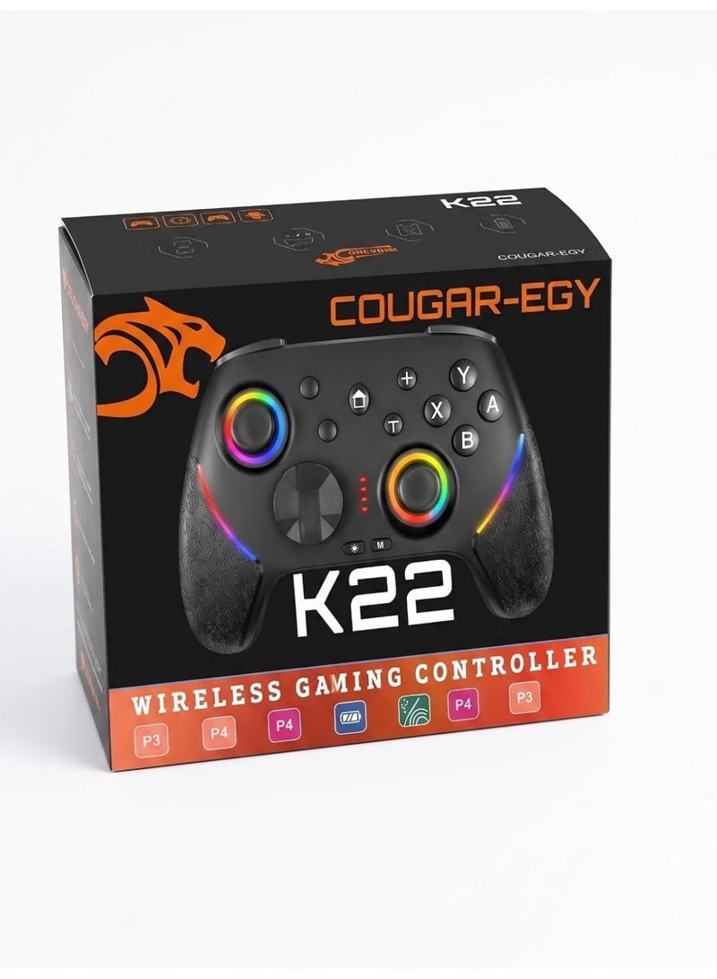 كوجار وحدة تحكم ألعاب لاسلكية COUGAR-EGY K22 سوداء مع إضاءة RGB وعصي تأثير هول - Image 4