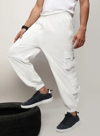 Campus Sutra Men's Egg White Cuffed Hem Cargo Trousers