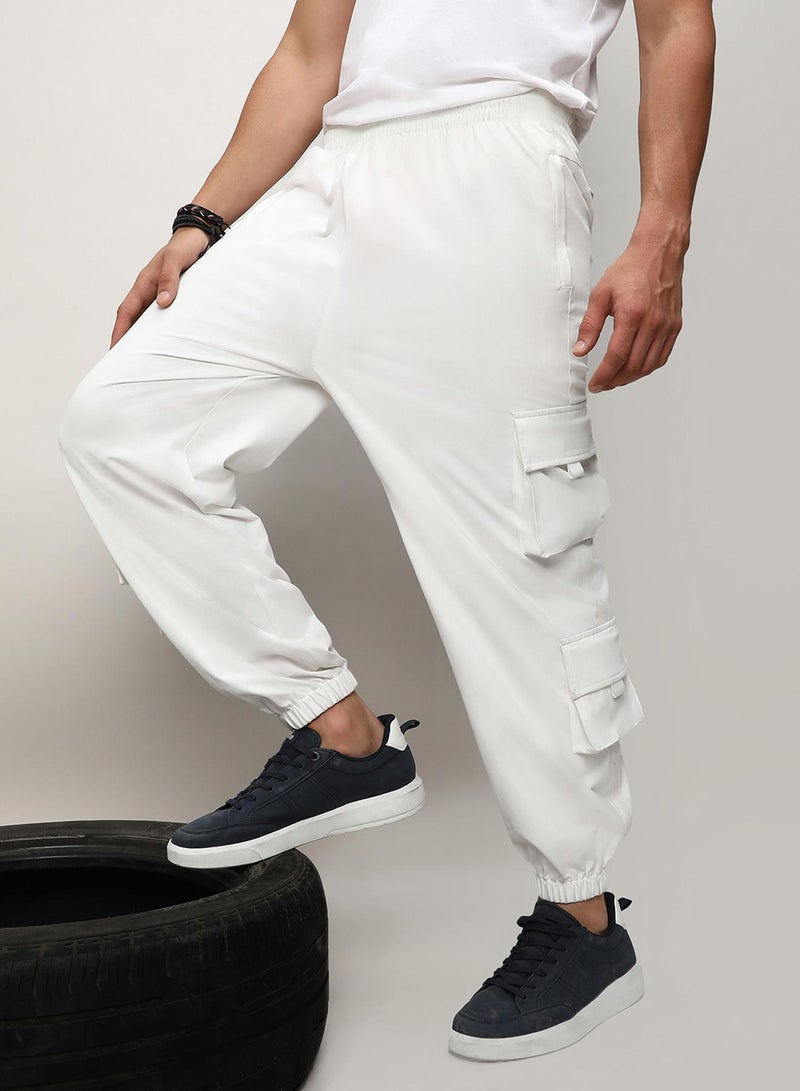 Campus Sutra Men's Egg White Cuffed Hem Cargo Trousers  - Image 1