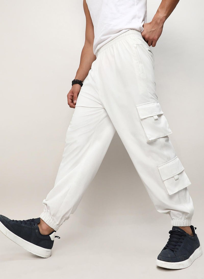 Campus Sutra Men's Egg White Cuffed Hem Cargo Trousers  - Image 3